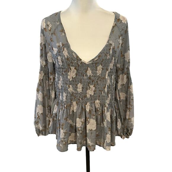 American Eagle Outfitters Tops - American Eagle Outfitters Small Blue Brown Long Sleeve Top